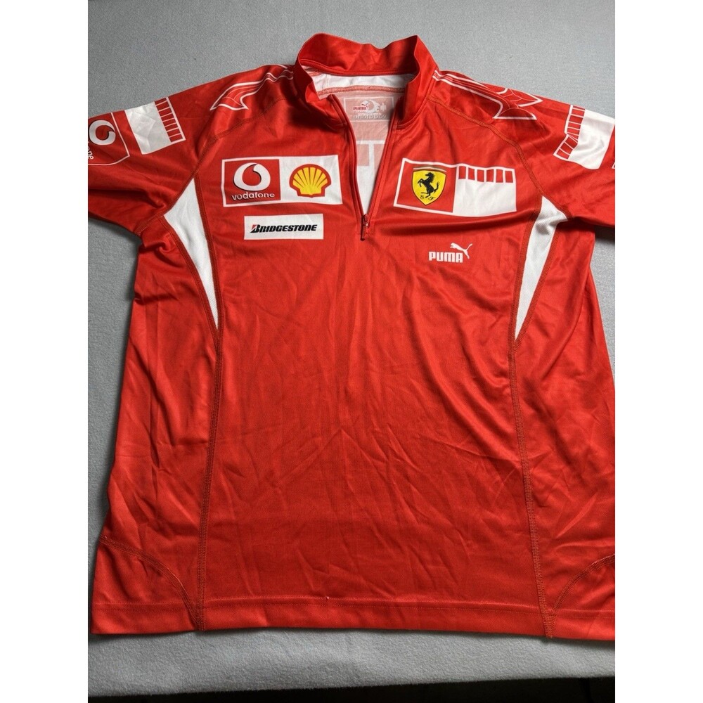 Vtg Puma Ferrari F1 Team Half Zip Shirt Mens L Marlboro Barcode Era Schumacher